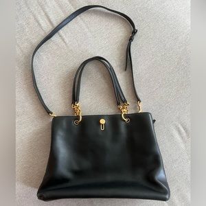 Tory Burch Black Calfskin Leather Convertible Shoulder Bag